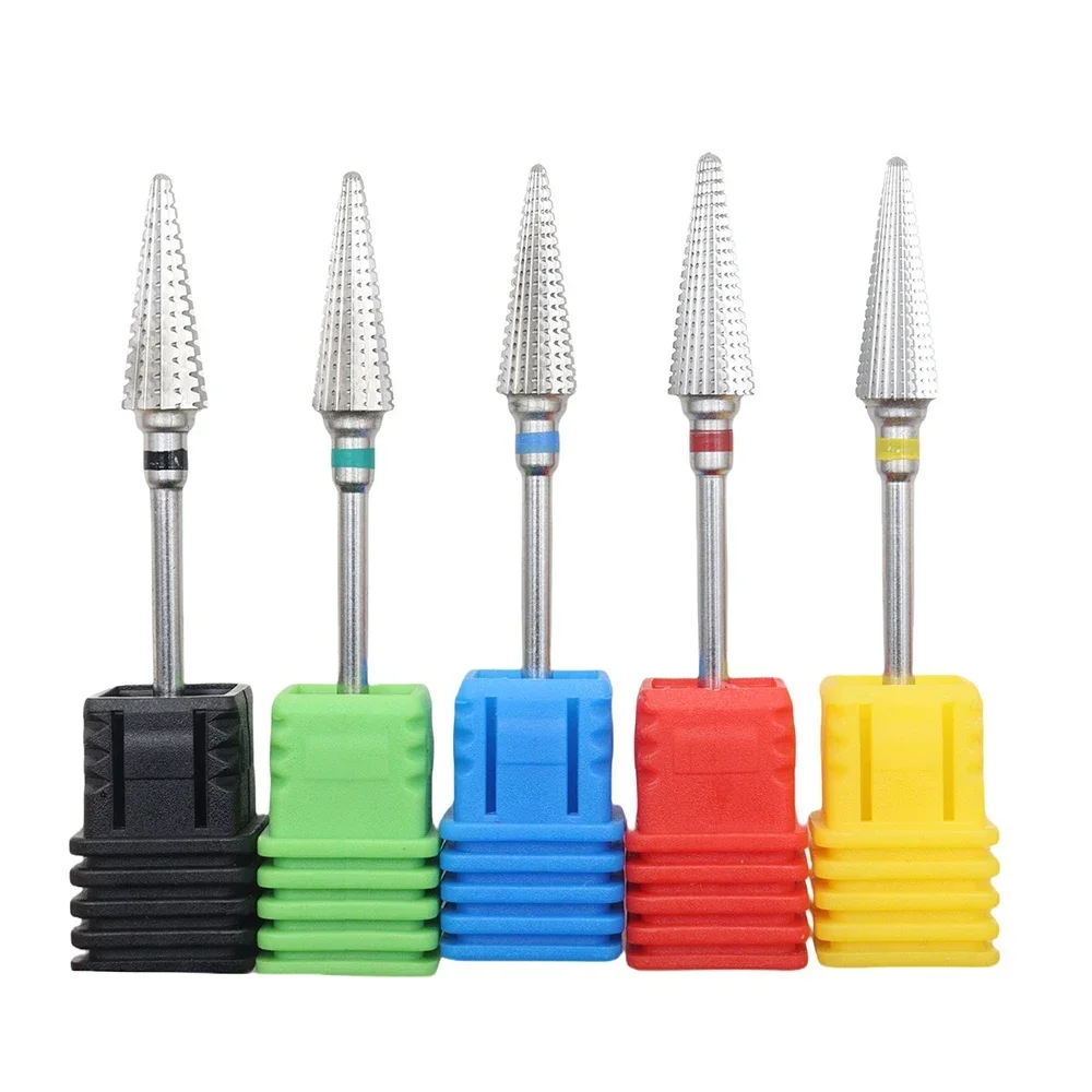 1pc 5-in-1 Carbide Professional Tungsten Steel Nail Drill Bit Gradient Teeth Design for Pre-treatment and Removal