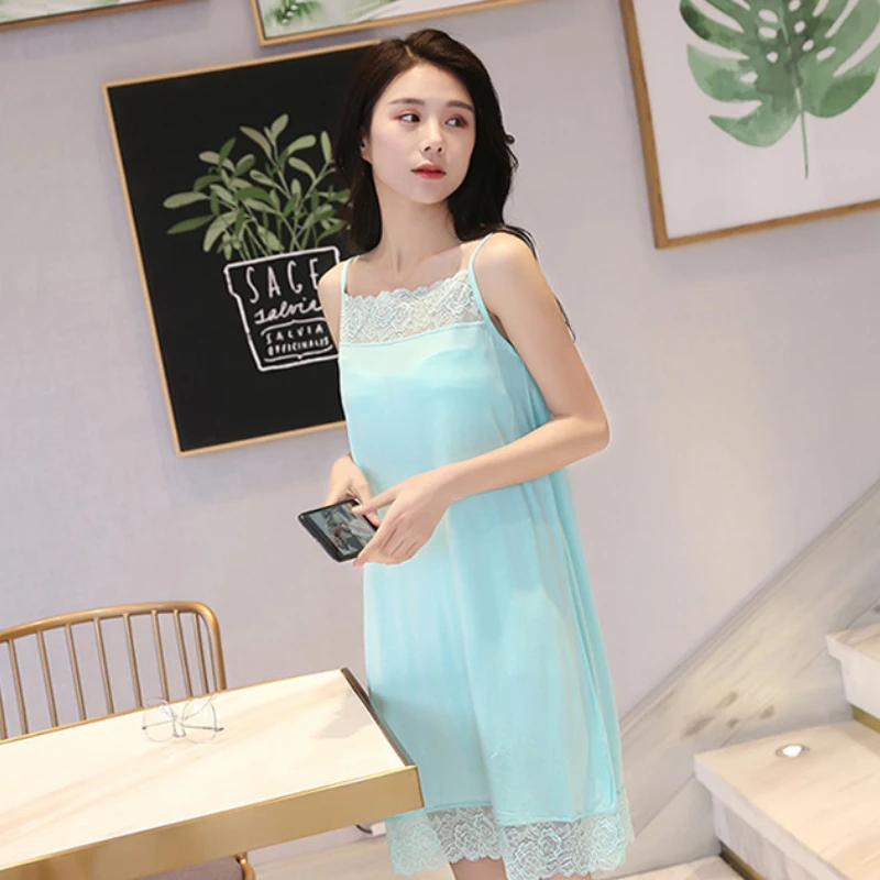 Sleeveless Nightgown Women Lace Design Sexy Sleepwear Home Summer Casual Elegant Padded Breathable Ulzzang Aesthetic Clothing