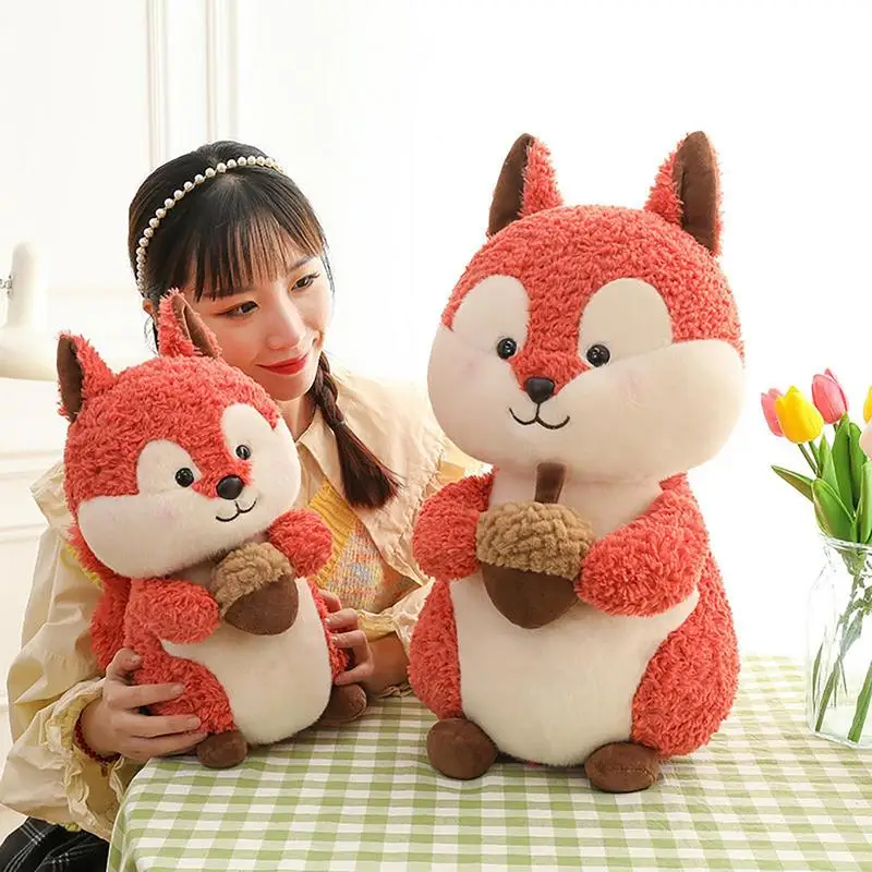 Squirrel Plushie Toy Stuffed Squirrel Plushie Doll Cute Wildlife Room Decor Huggable Furry Squirrel Toy For Toddler Boys Girls