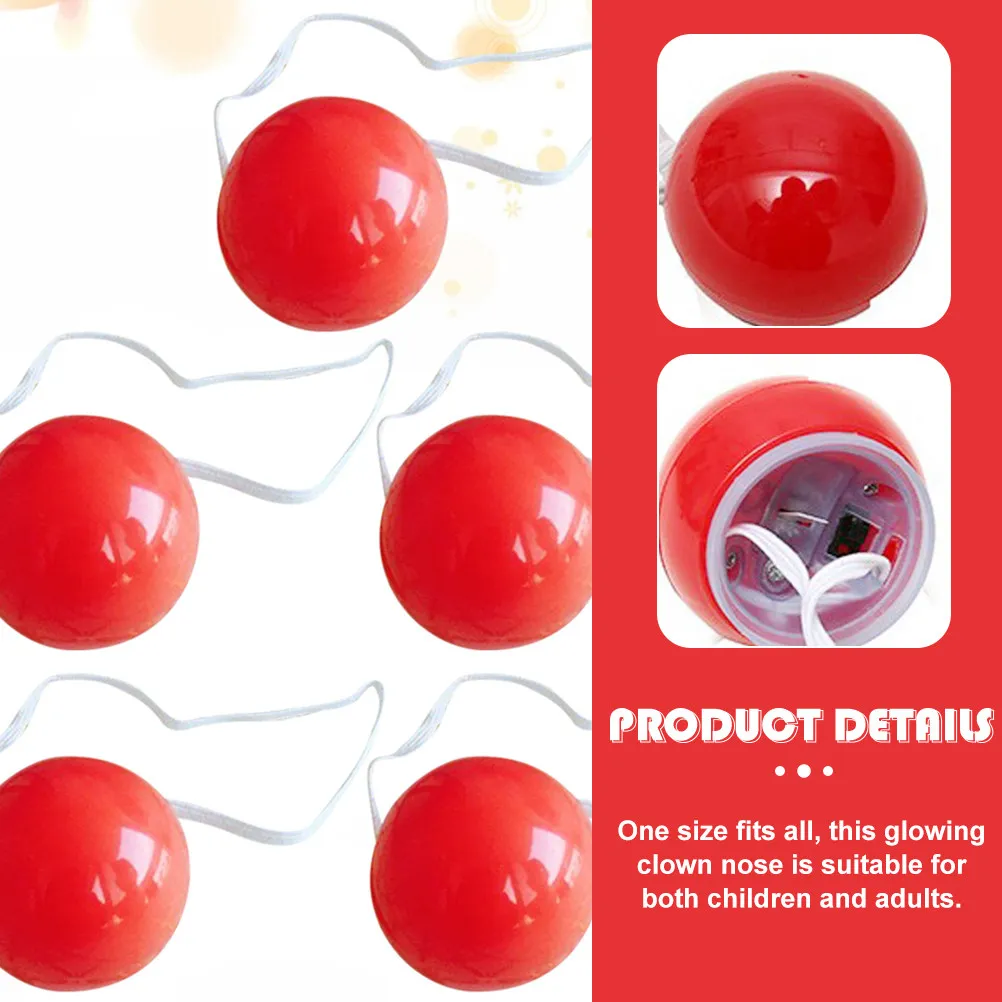 

5 шт. светодиодных светящихся носов клоуна, красные пластиковые аксессуары для костюма клоуна, товары для вечеринок, реквизит для Хэллоуина, косплея, сценический реквизит, аксессуары для переодевания