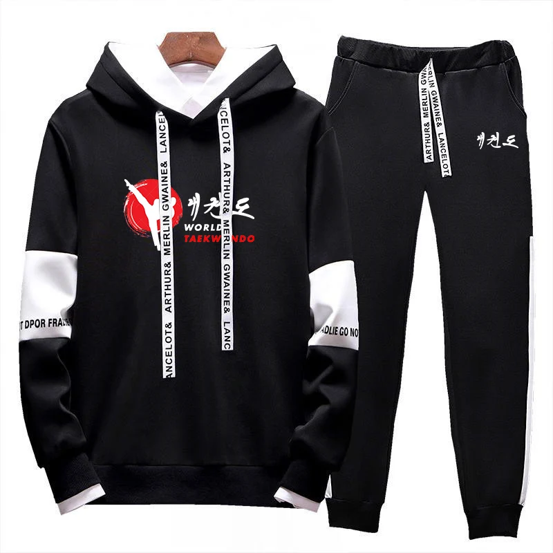 

WTF World Taekwondo Federation Tracksuit Men's Long Sleeve Hoodie + Sports Pants Set Pullover Tops Jogging Pants Casual Outfit