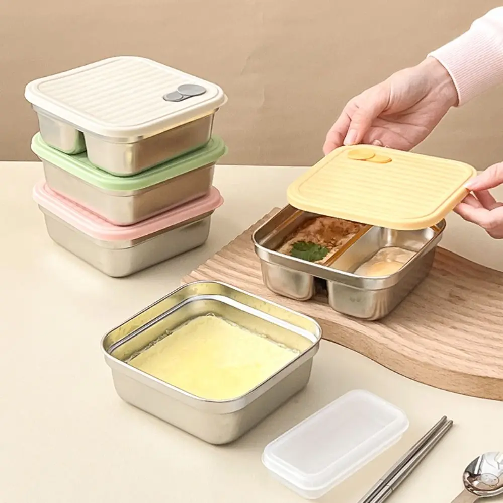 

304 Stainless Steel Square Lunch Box Portable Stackable Fruit Salad Food Container Leak Proof with Lid Bento Box Student Adult
