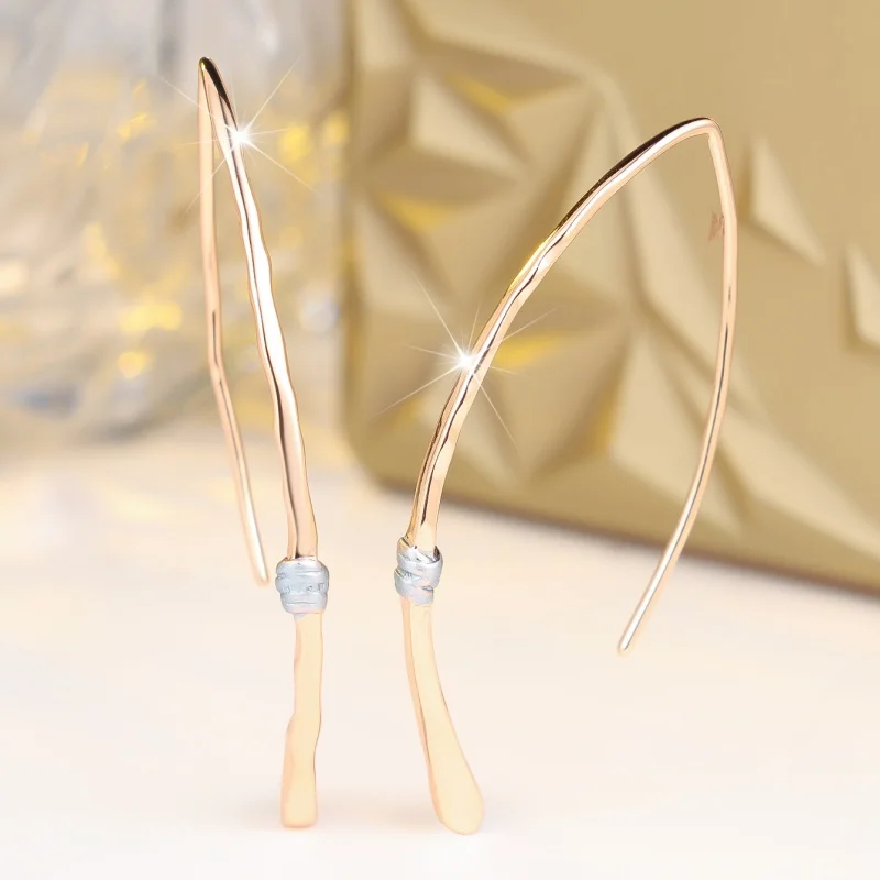 2026 New Extremely Simple Wind Wave Twisted Line Knotted Long Earrings, Light Luxury Elegant Metal Sense Long Accessory
