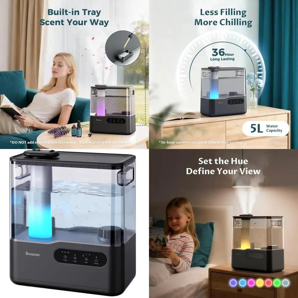 

Увлажнитель воздуха Top Fill 5L с холодным туманом для больших помещений, с таймером, 7-цветной подсветкой и отсеком для эфирных масел