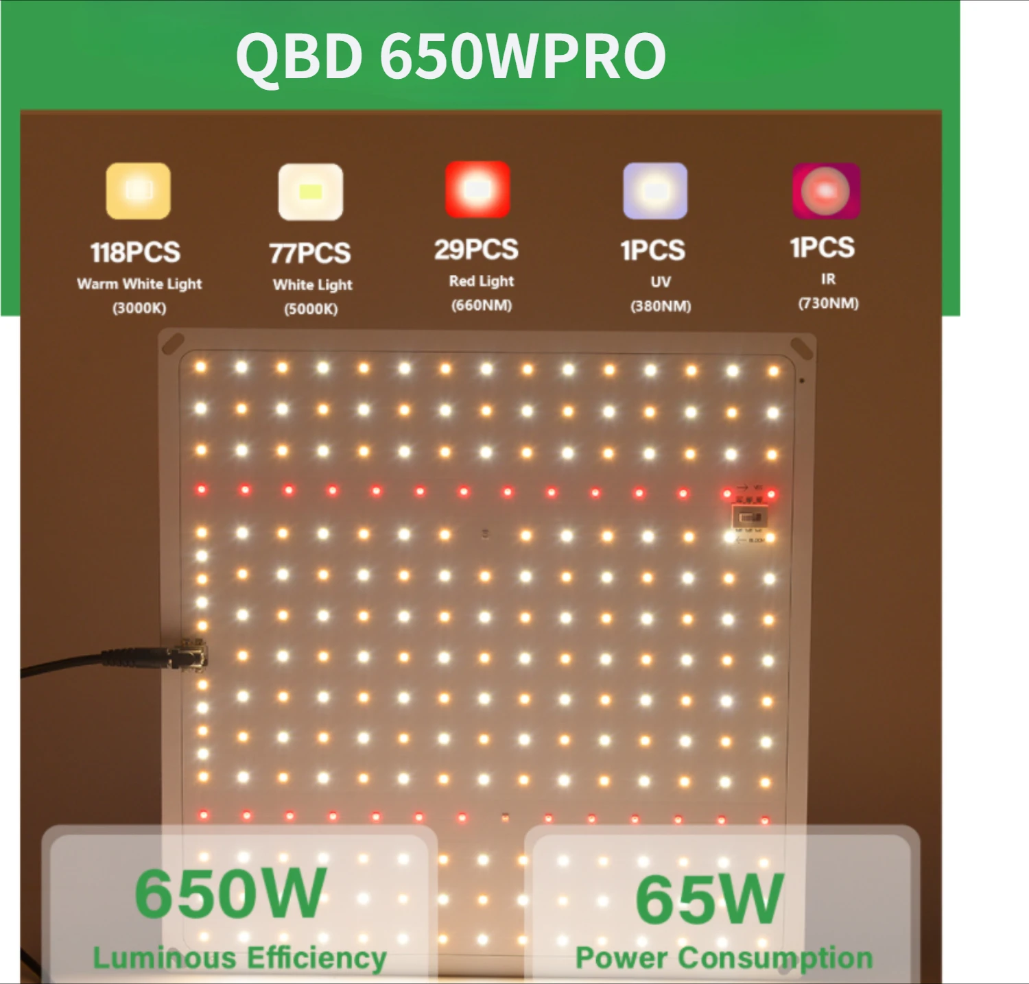 650w-led育成ライト-lm281b-euプラグ-フルスペクトル量子ボード-フィトランプ-室内植物育成・開花用温室フラワー育成ランプ