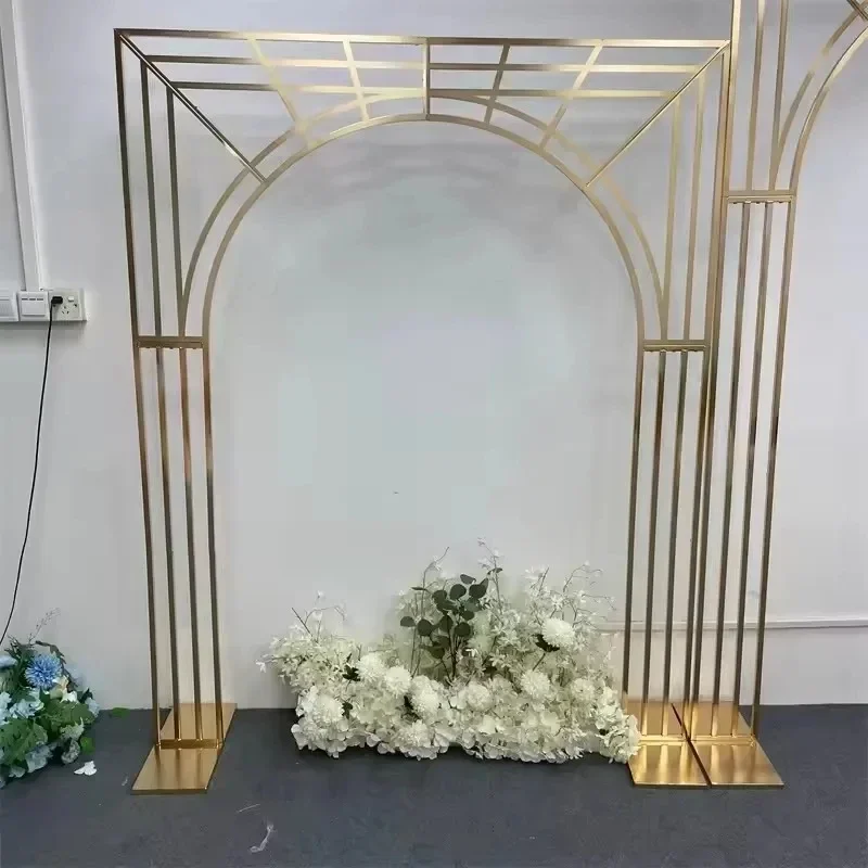 Glänzender Goldener Gebogener Bogen-Hintergrundrahmen, Mehrstangen-Bildschirmständer für Hochzeitsbühne und Blumendekoration – Detail 5