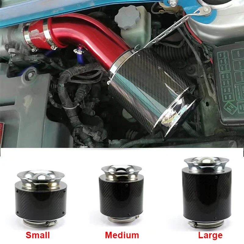 76mm Car Universal Vehicle High Flow Cleaner Air Filter High Performance Cold Air Intake Carbon Cover Sports Car Modification