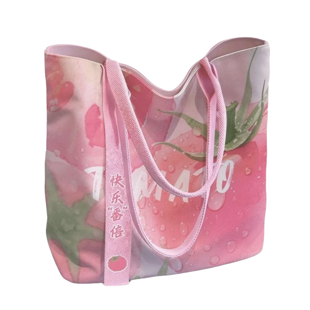 Cute Cartoon Canvas Tote Bag Large Capacity Lightweight Commute Handbag Reusable Shoulder Bag For Students