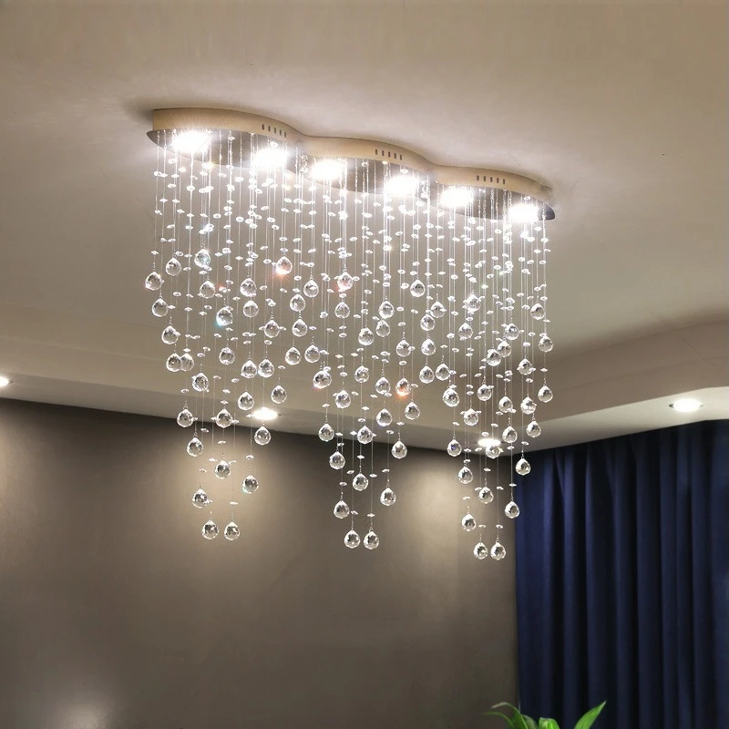 

LED Modern Minimalist Restaurant With Long Chandeliers Creative Art Bar Counter Front Desk Water Room Crystal Home Decors Lights