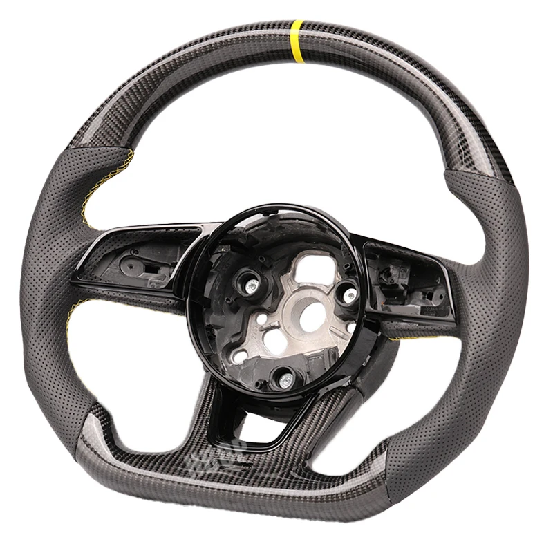 carbon fibreFull Leather Flat-bottom Steering Wheel For Audi A3 A4 A5 S3 S4 S5 2017-2022 Sports Perforated Semi