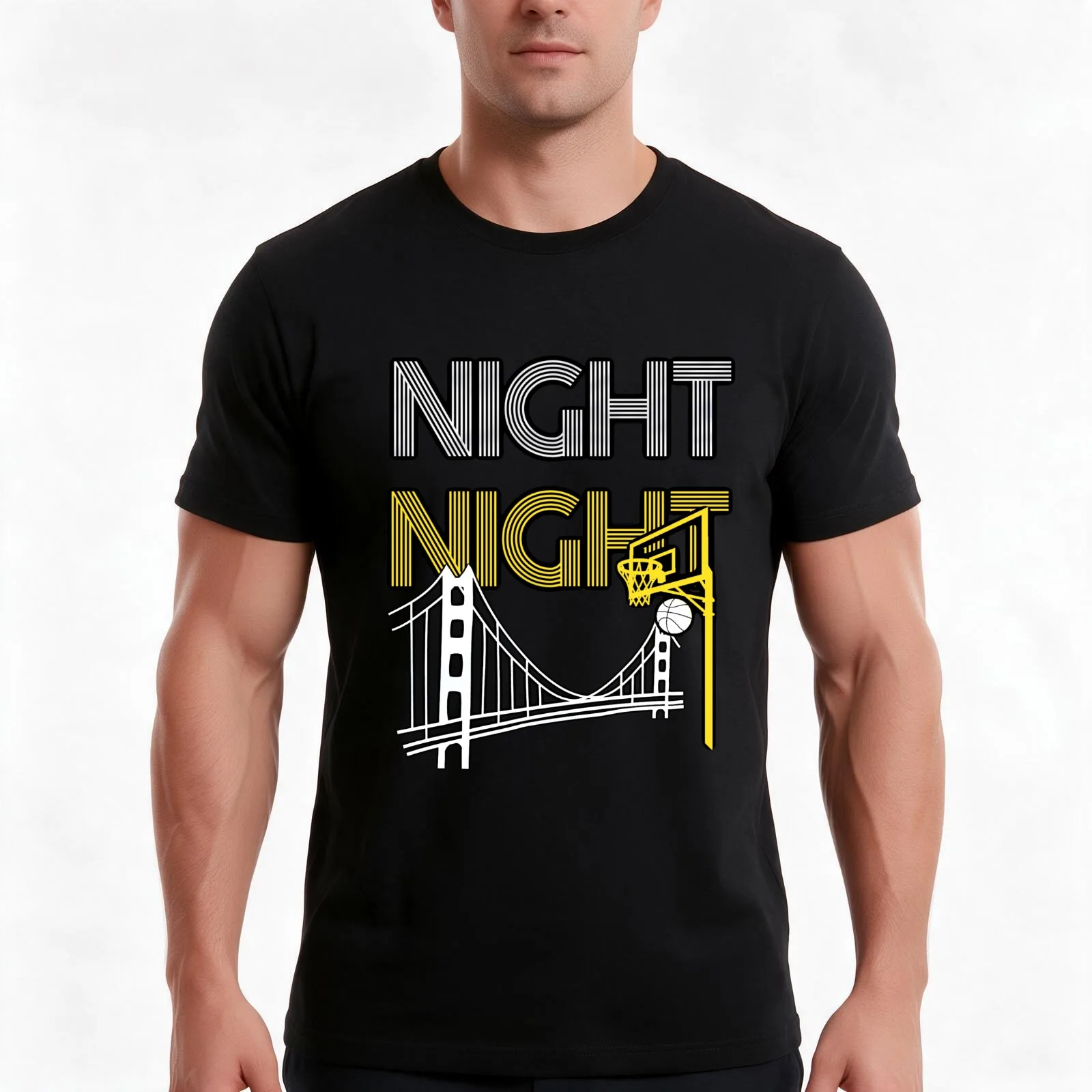 night night ver 4 T-Shirt, Summer Casual Cotton Tee, Oversized Streetwear Tops, Vintage Graphic Print, Loose Fit Short Sleeve