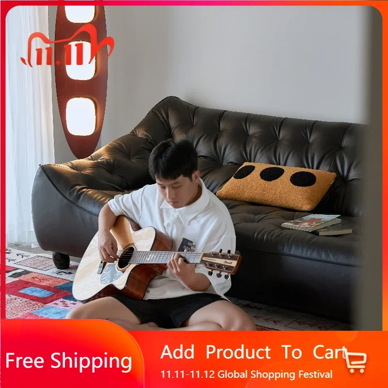 

Luxury Leather Luxury Sofa European Black Faux Designer Sleeper Modern Double Couch Living Room Salon Muebles Trendy Furniture