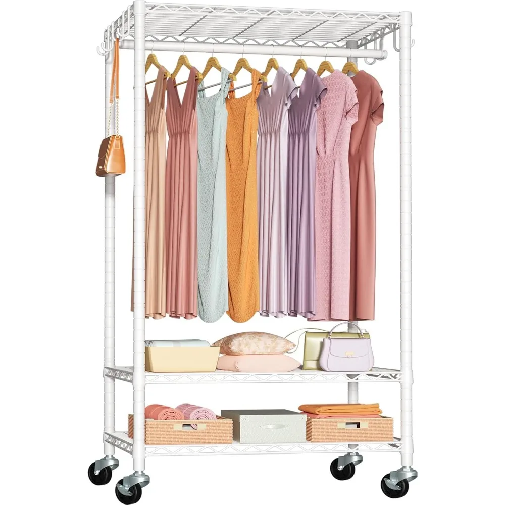 Freestanding Garment Rack with Wheels, Portable Closet Rack Max Load 380 LBS, 35.5'' W X 14'' D X 74.6'' H