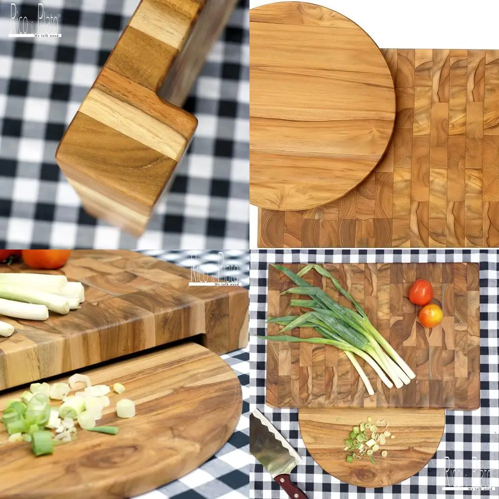 

Round Plate Dukkah Teak Wood End Grain Chopping Board, 19.625L x 13.75W x 2.5H