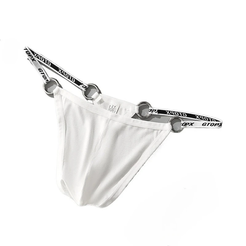Men Jockstrap Panties Letter Metal Rim Low Waist Underwear Hip Lift Sexy U Convex Thong G String Enhance T-Back