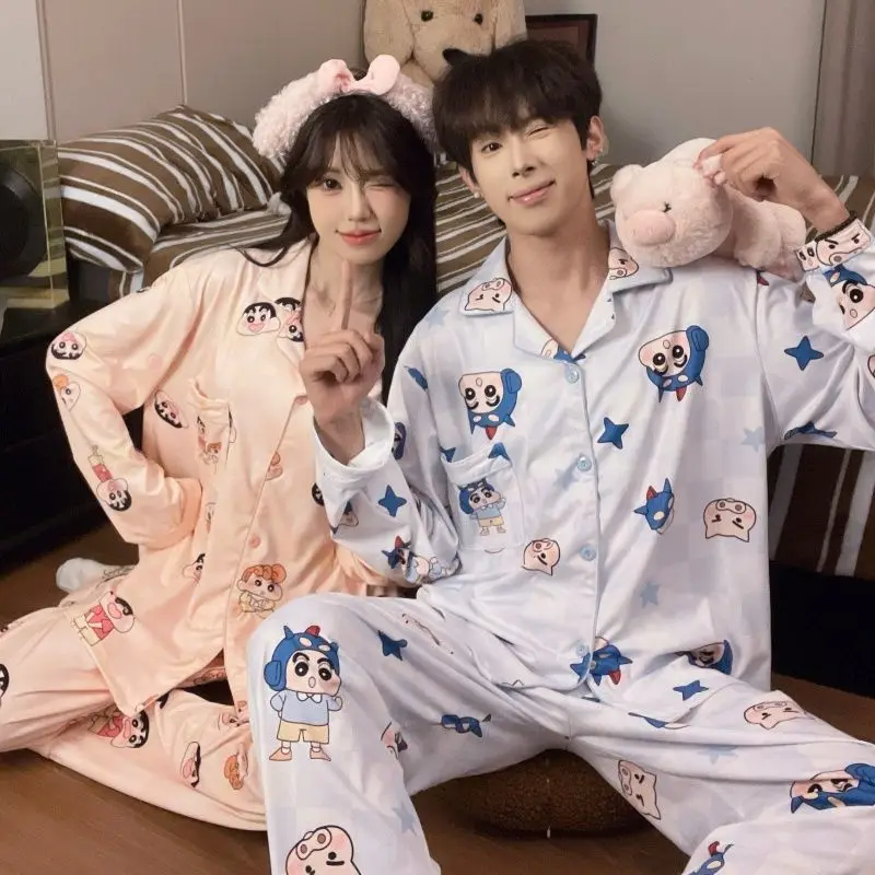 Korean Cartoon Crayon Shin-Chans Women's Pajamas Spring Autumn Couple Long Sleeved Pants Sleepwear Men's and Women's Home Wear