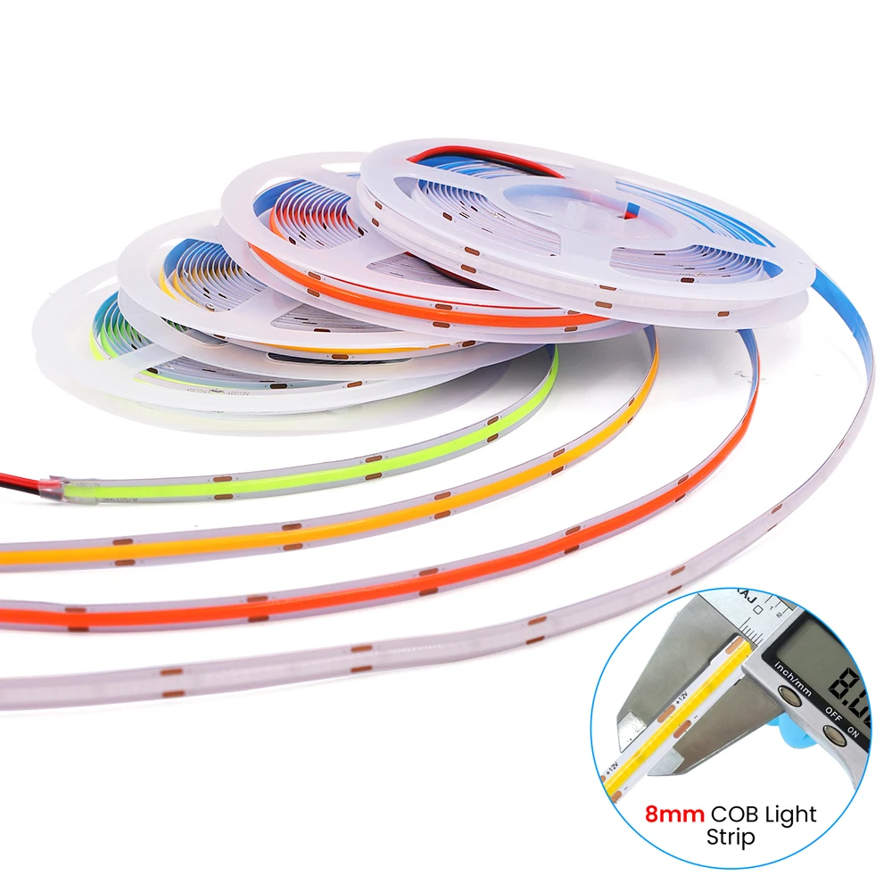 12V 24V COB Strip 8mm 320Leds/M RA90 High Density Flexible Ribbon Tape 3000K 4000K 6000K Red Blue Pink FOB LED Light Dimmable