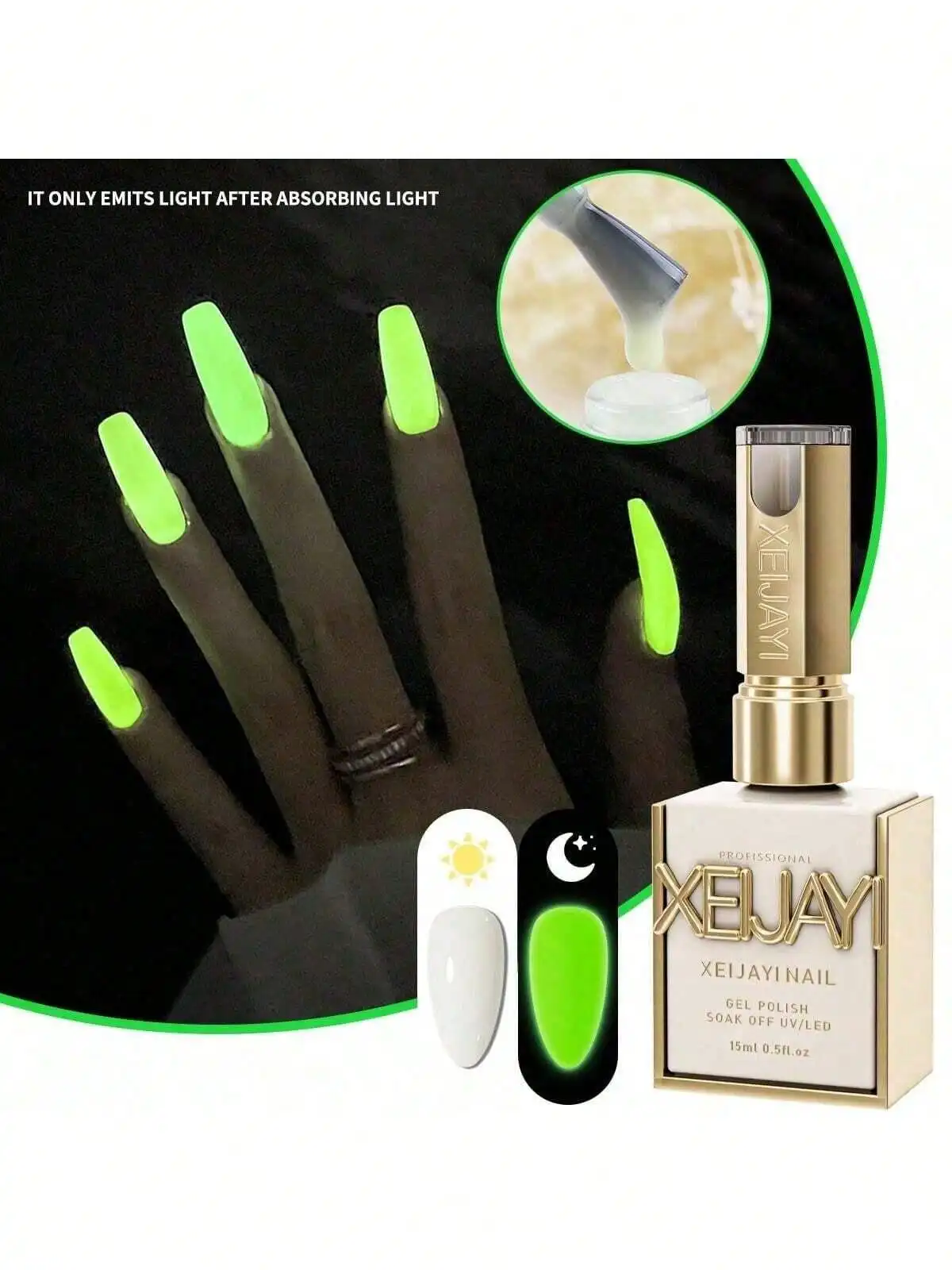 XEIJAYI 15ml Fluorescente Disco Glow Gel Smalto per unghie Neon UV LED Gel per unghie Lucidatura Glow Gel per unghie Disco Gel per unghie Miglioramento