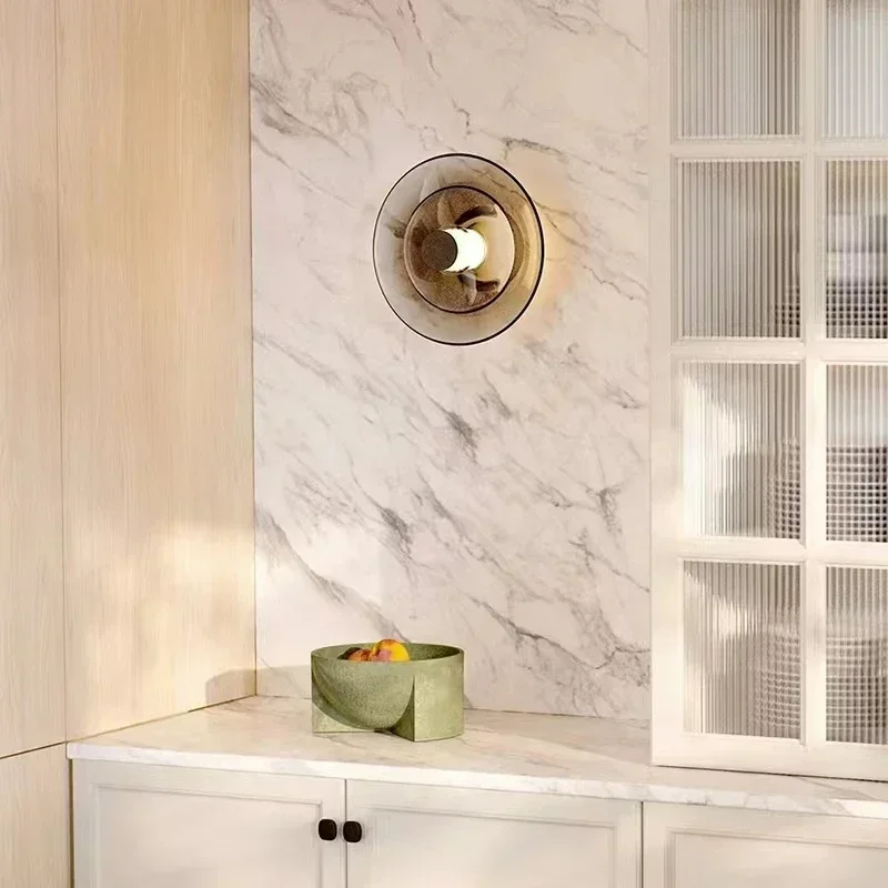 Nordic Modern Wall Lamp Home Decoration Salon Chandeliers Round Gray Amber Glass Led Lights Bedroom