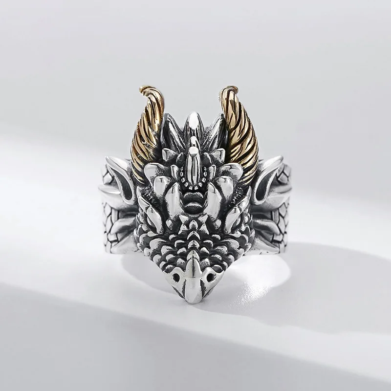 Anillo de Plata de Ley 925 para Hombre y Mujer, Anillo Dominante de Plata Tailandesa, Estilo Retro Nacional, Adorno de Moda