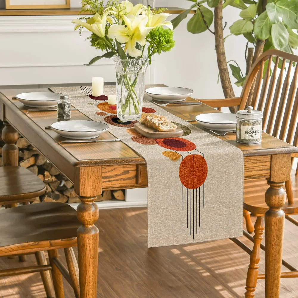 

Orange Gold Geometric Dots Table Runner - Modern Abstract Artistic Winter Cover for Living Room Coffee Table Party Decor