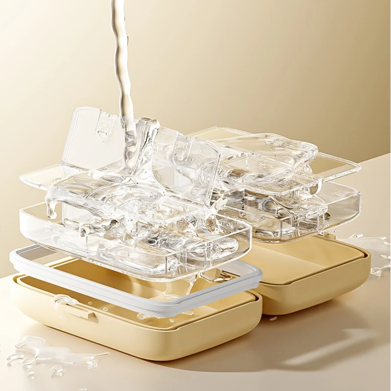 صندوق حبوب منع الحمل مختوم مزدوج الطبقات، صندوق تخزين حبوب صغير محمول، علبة حبوب السفر، حاوية الطب اليومي