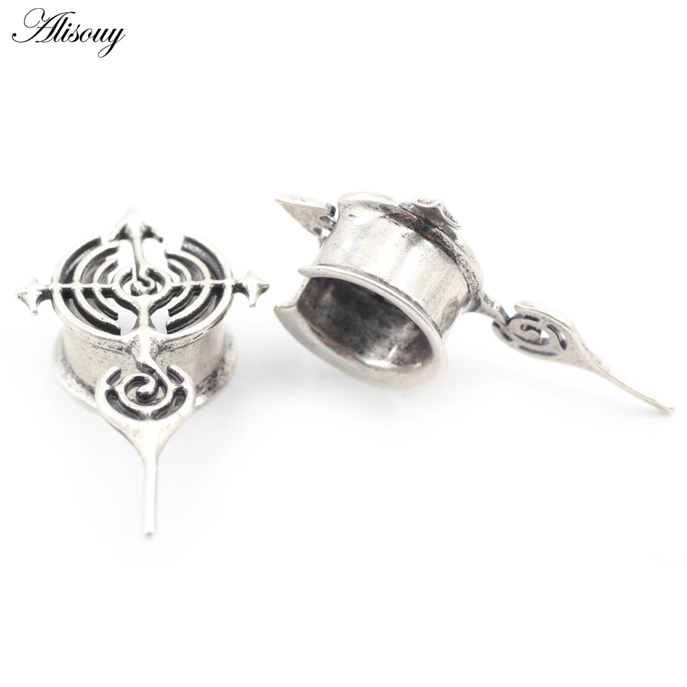 Alisouy 1PC Retro Copper Vortex Cross Arrow Flared Ear Tunnel Plugs Expander Stretcher Gauges Earrings Piercing Body Jewelry