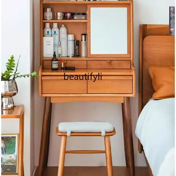 X Dressing Table Nordic Cherry Wood Small Apartment Makeup Table Simple Bedroom Bedside Cabinet for Home Use