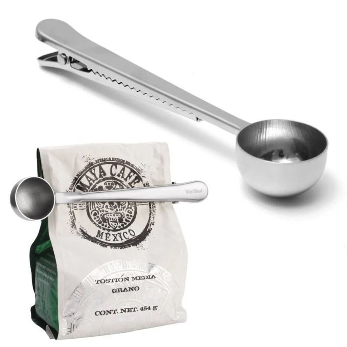 

2 pcs Stainless Steel Coffee Scoop 16X3.7X2.5Cm With Bag Clip For Tea Grounds Measure Tablespoon Measuring Spoon Kitchen Bar