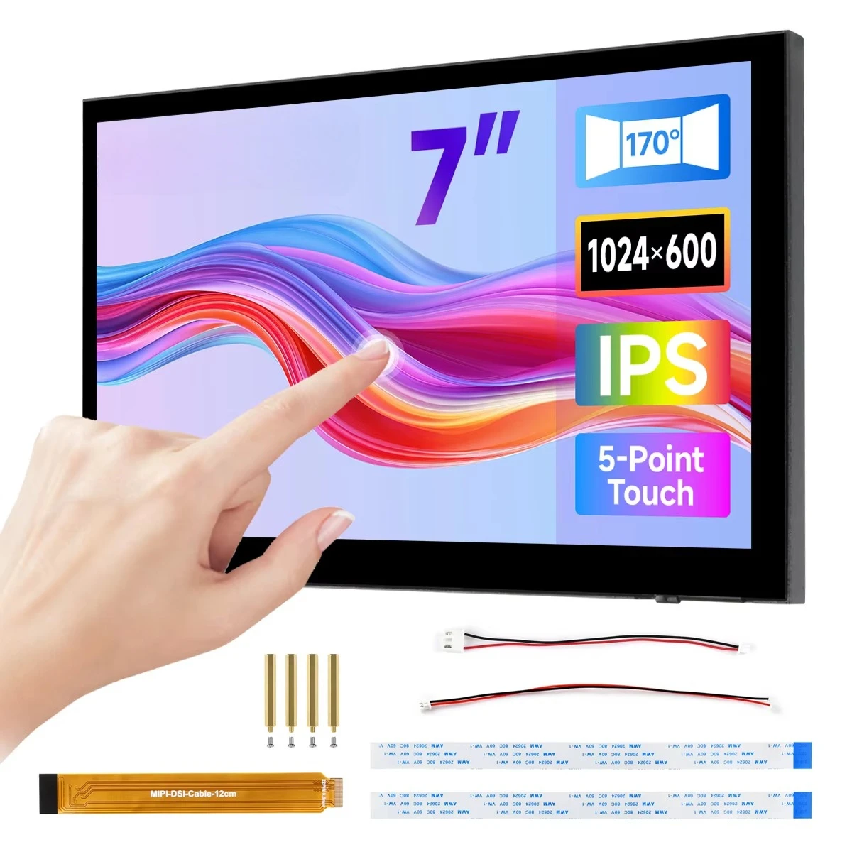 for Waveshare 7inch DSI Capacitive Touch Display, Backlight Adjustment Via Software, 1024×600, IPS Panel for Raspberry Pi
