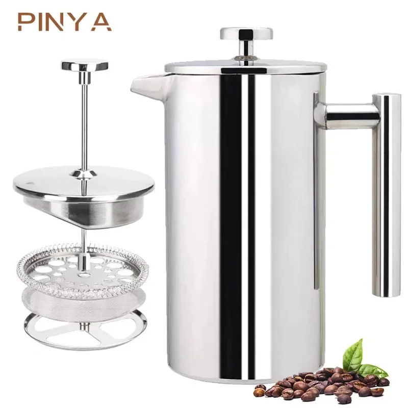 

Double Layer Brewing Coffee Pot Tea 304 Stainless Steel with Filter Coffee French Pressure Pot with Sealing Clip/spoon