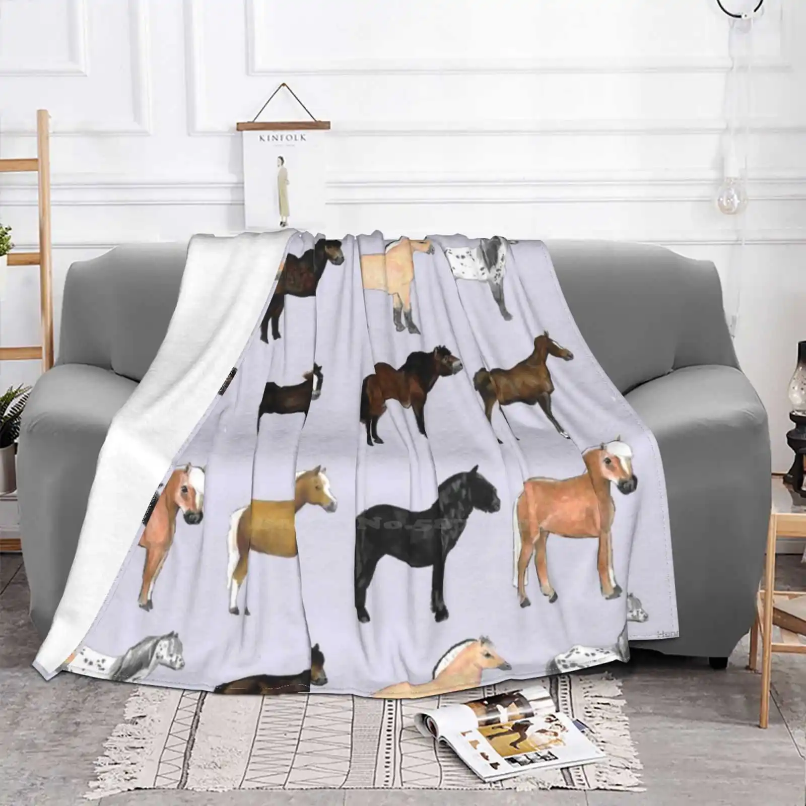 Ponies Low Price New Print Novelty Fashion Soft Warm Blanket Ponies Horses Caballo Pferde Equestrian