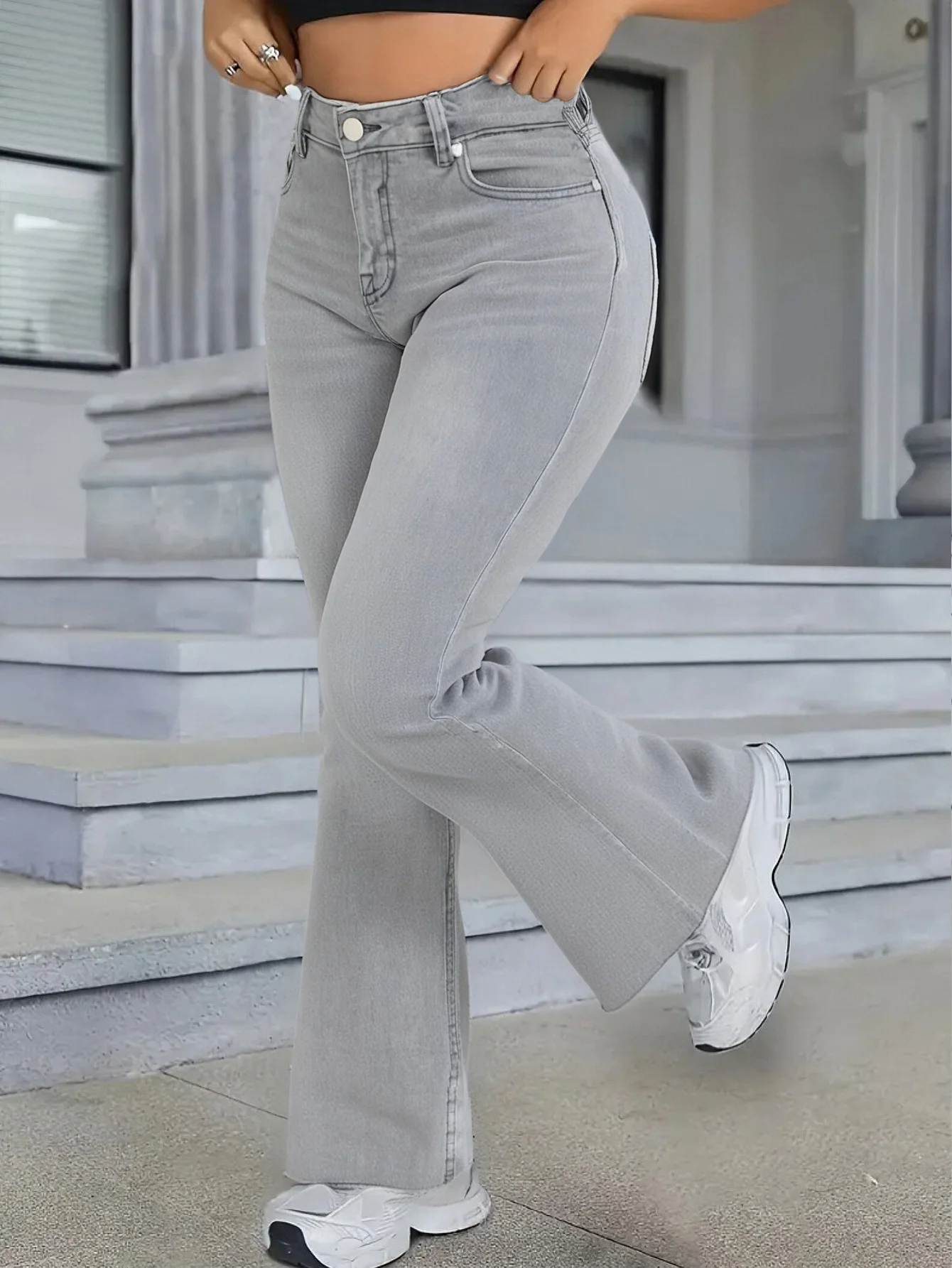 بنطال دينم رمادي واسع للنساء - عصري وسهل المطابقة