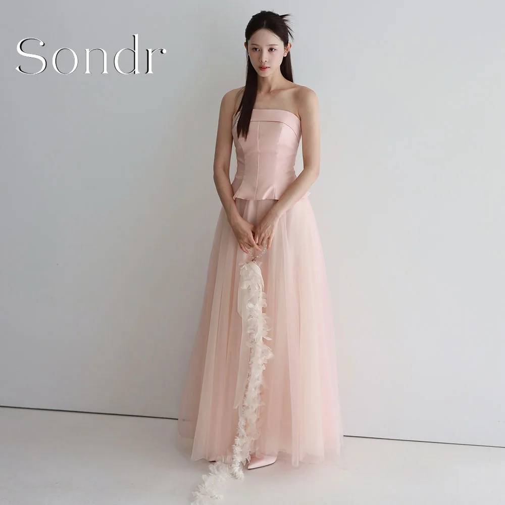 Sondr Customized Pink Korean Evening Gown with Scarf Photo Shoot Satinand Tulle Japanese Women Party Gown Performance Dresses