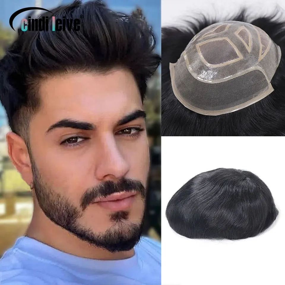 

6x8/6x9/7x9/7x10 Кружевное моно с мужским париком из искусственной кожи # 1B кружевной передний мужской парик, человеческие волосы, парик, мужские сменные системы, парик