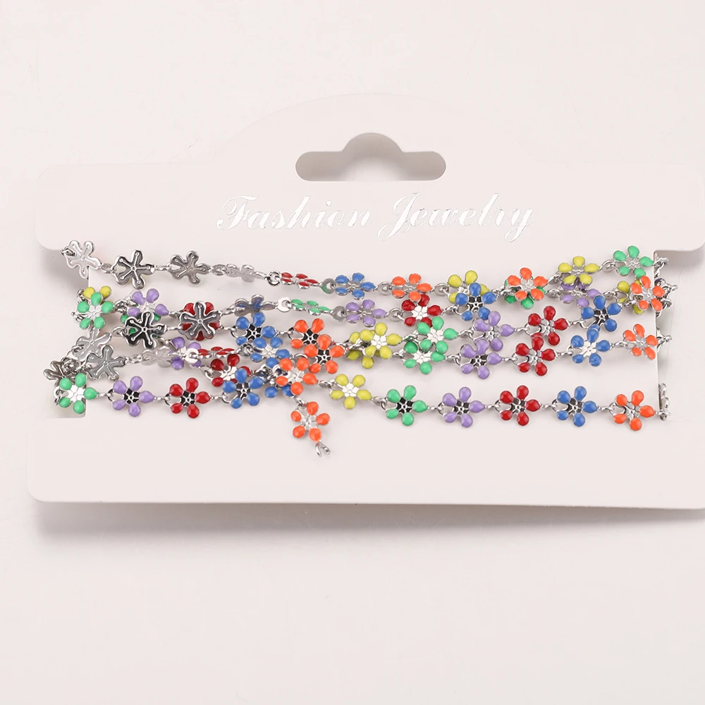 

1M 6mm width Enamel Sun Flower Metal Chain Colorful Stainless Steel Chains for Bracelet DIY Anklet Necklace Jewelry Making