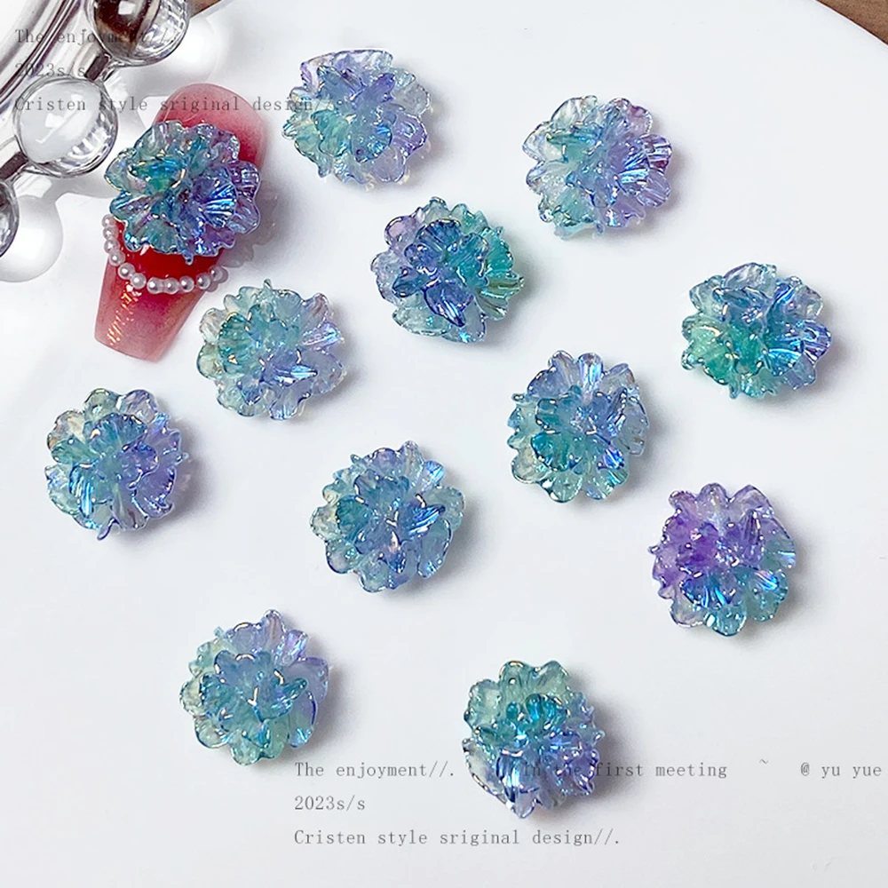 50pcs Tremella Flower Nail Charms Mixed Color Luminous Gradient Nail Decoration Flower Charms for Manicure DIY 3d Flower Parts