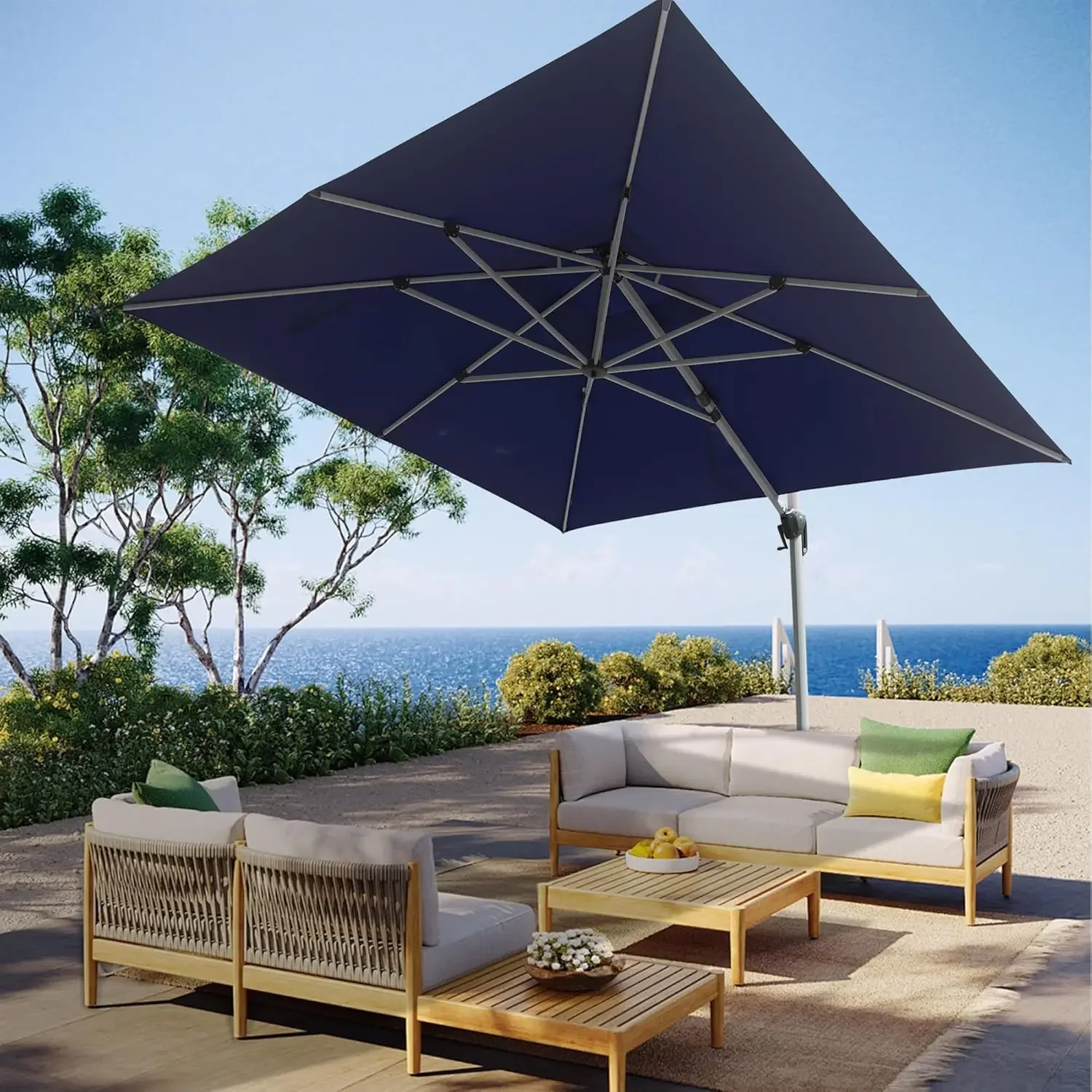 Domi 11FT cantilevered 2-story square terrace umbrella, made of high-quality 250g waterproof fabric, with 360 degree rotation