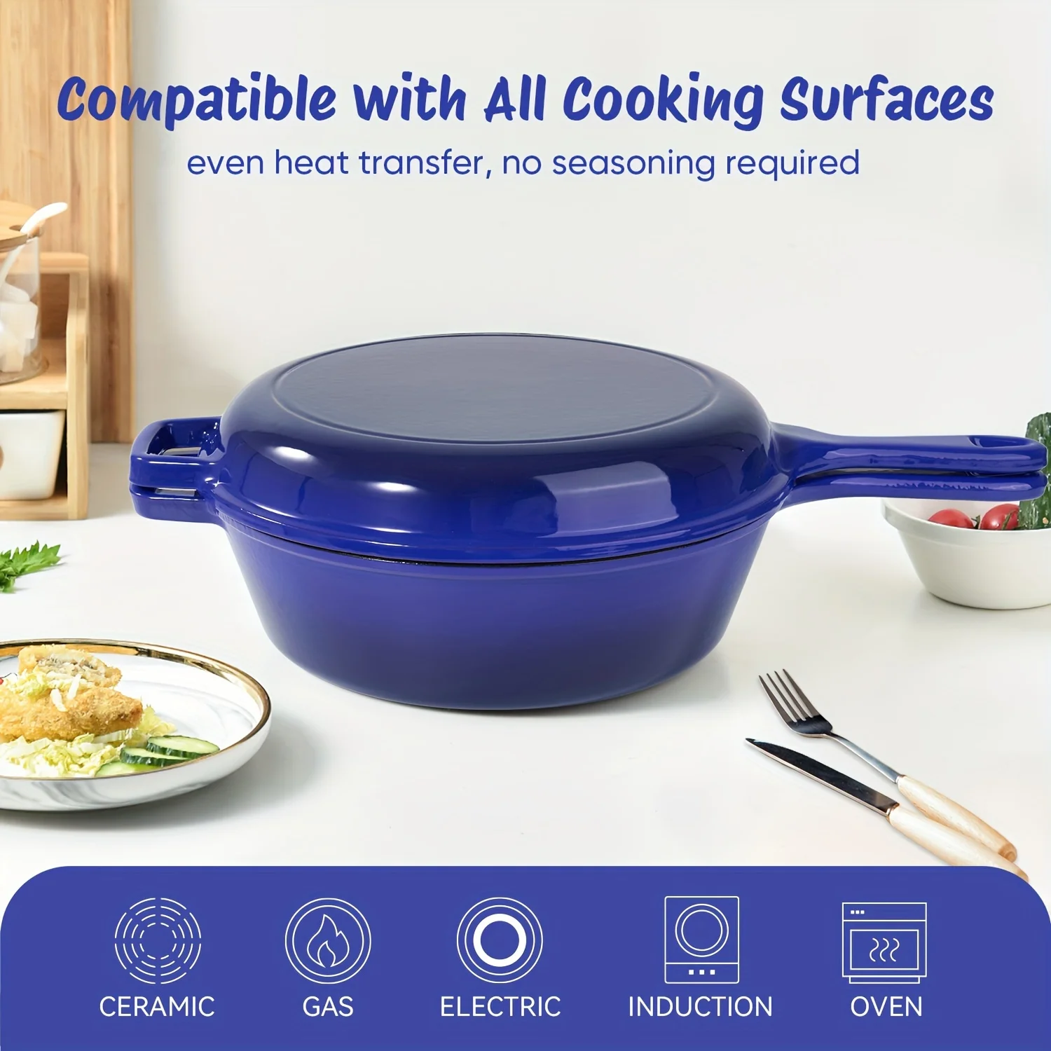 

Enameled Cast Iron Skillets, 2-in-1 Cast Iron Dutch Oven Pot with Lid Set, 3QT Dutch Oven + 1.5QT Skillet for Frying, Baking, Stewing, Grilling, Indoor And Outdoor