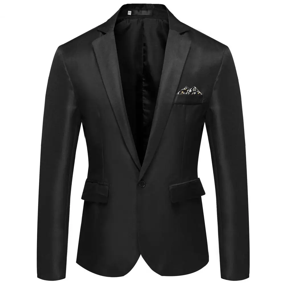 

2026 Formal Blazer Solid Color Turndown Collar One Button Four Seasons Slim Fit Pockets Suit Jacket Wedding Business Suit Jacket