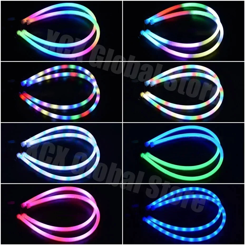 12V DRL Car LED Daytime Running Light APP Control Flexible RGB Symphony Flowing Turn Signal Strip Headlight Decorative Lamp