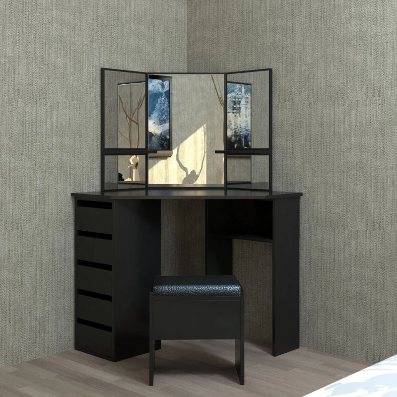 Spot makeup mirror Small apartment household makeup table Modern simple multi-functional bedroom Triangle storage cabinet