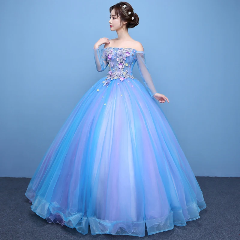 

Elegant Quinceanera Dresses With Long Sleeve Classic Off The Shoulder Ball Gown Prom Dress Sweet Lace Applique Sukienka Balowa