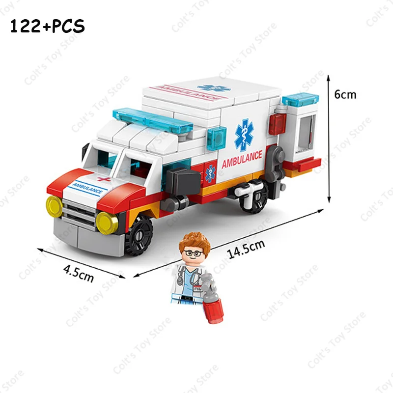 City Series Medical Ambulance 6 In1 MOC Building Blocks Kit Bricks Rescue Vehicles Doctor Car Classic DIY Model Kid For Toy Gift