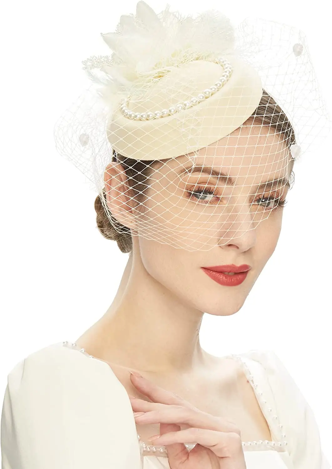 Elegante Fascinator für Frauen, bezaubernde Mesh-Feder-Headerss, Cocktail-Teeparty-Haarbänder, standesamtliche Hochzeit, Hut, Haar-Accessoires – Detail 1