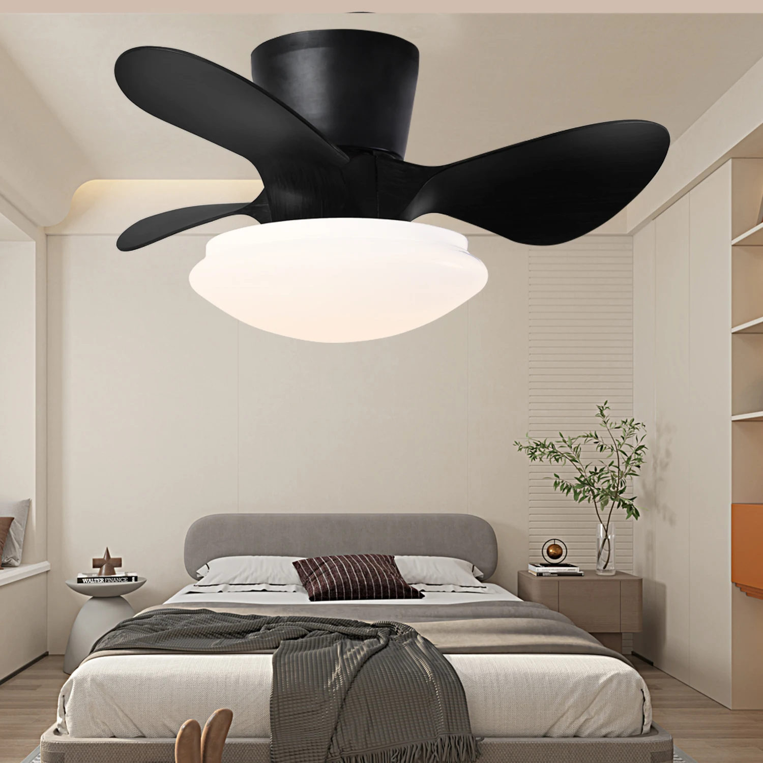 

24" Modern Ceiling Fan with Light and Remote,Low Profile Flush Mount Ceiling Fans Indoor,Small Fandelier Ceiling Fans with Dimma