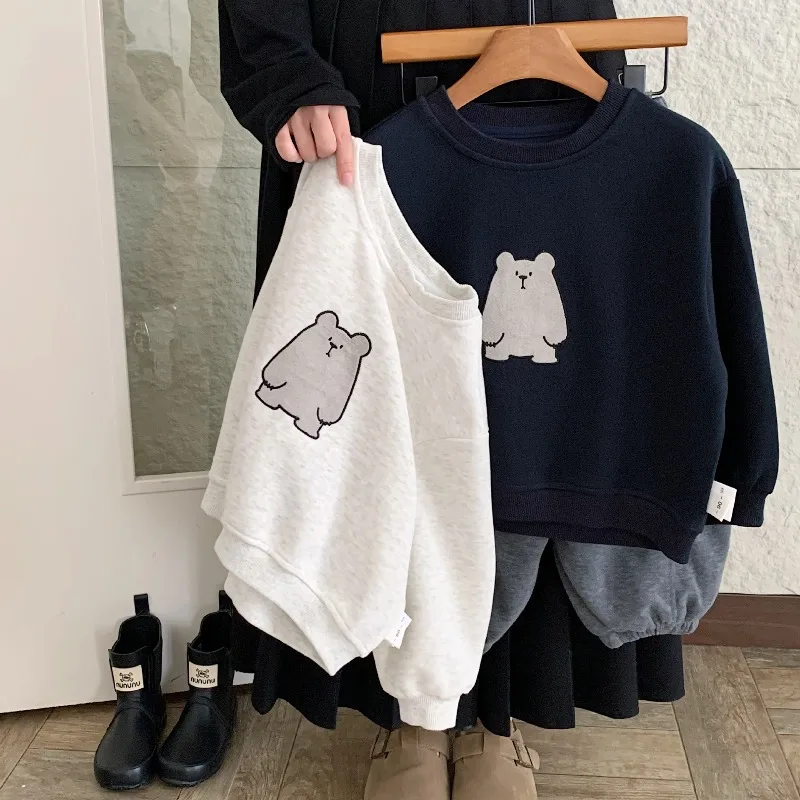 2-7Y Stylish Kids Hoodie Cute Cartoon Bear Printed Boys O-Neck Sweatshirt Girls Baby Loose Pullover Children Casual Clothes 4
