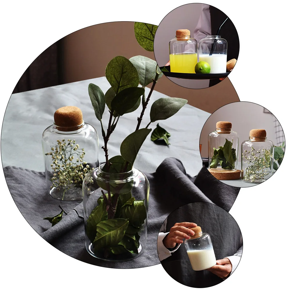 

1Pcs Clear Glass Storage Bottle Smooth Mouth Multipurpose Snack Tea Grain Container Khaki Cork Glass Bottle