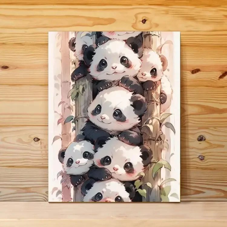 Creative Paint By Number Cartoon Panda Cute Animal Art Decorative Oil Painting DIY for Adult and Kids Home Decor