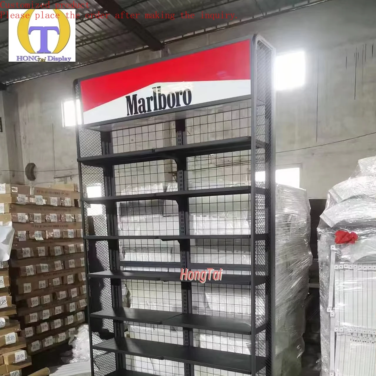 

Custom.High-quality Supermarket Cigarette Display Iron Frame Custom Luminous Logo Box Tobacco Shop Furniture